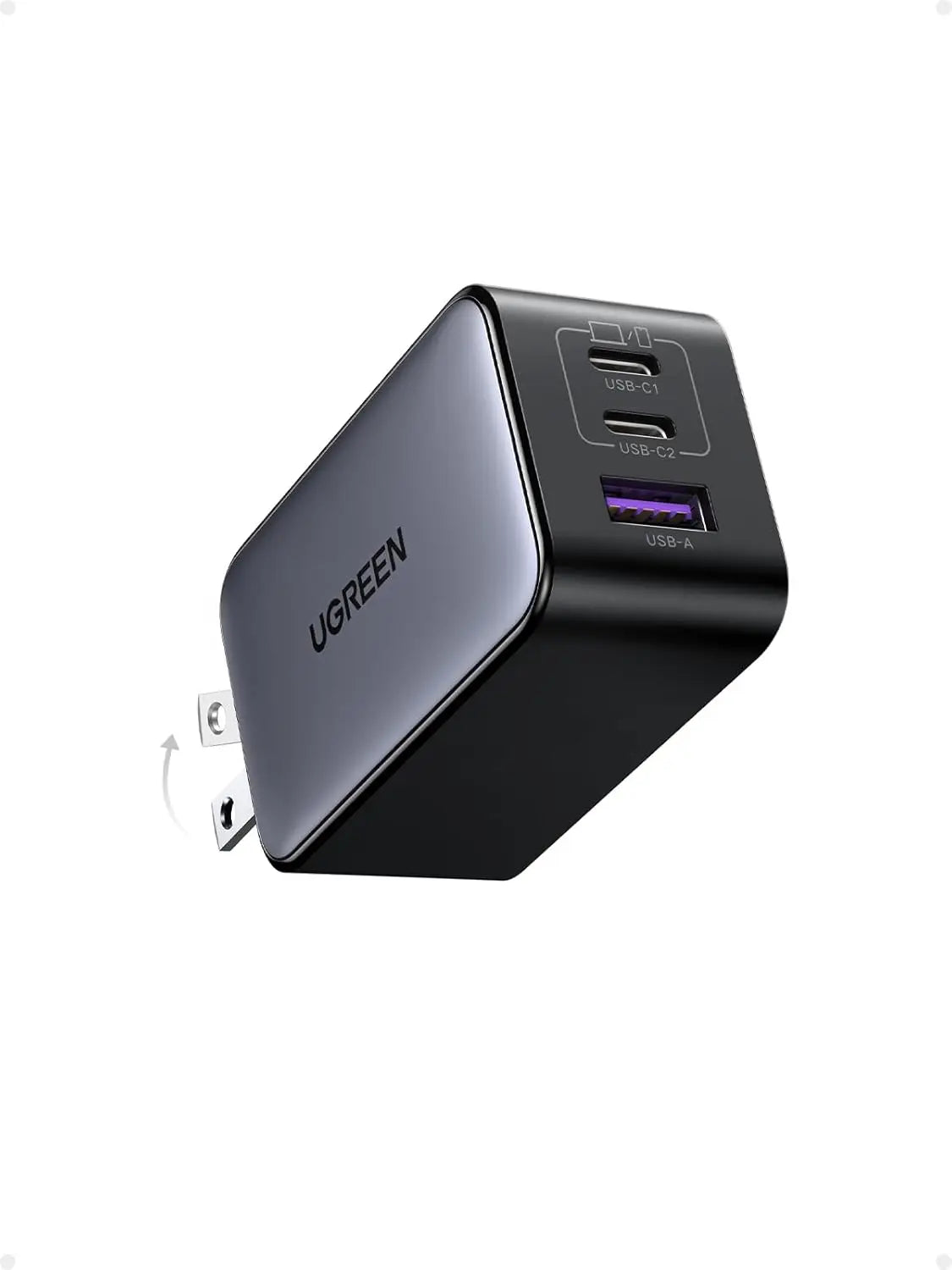 65W GaN USB C Wall Charger, 3-Port Compact Foldable Fast Charger for iPhone, Galaxy, Pixel, MacBook, iPad Pro (Black)