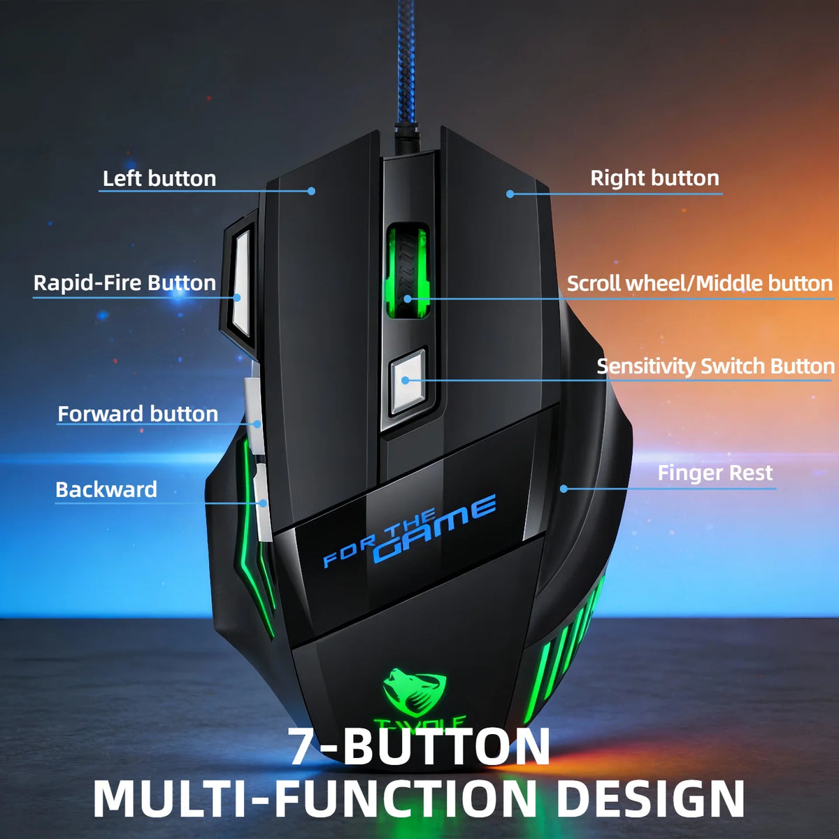 Wired Gaming Mouse 7 Buttons RGB Backlit Mouse Fire Button 2400 DPI Adjustable Ergonomic Optical Mouse for PC Laptop Gamer Professional