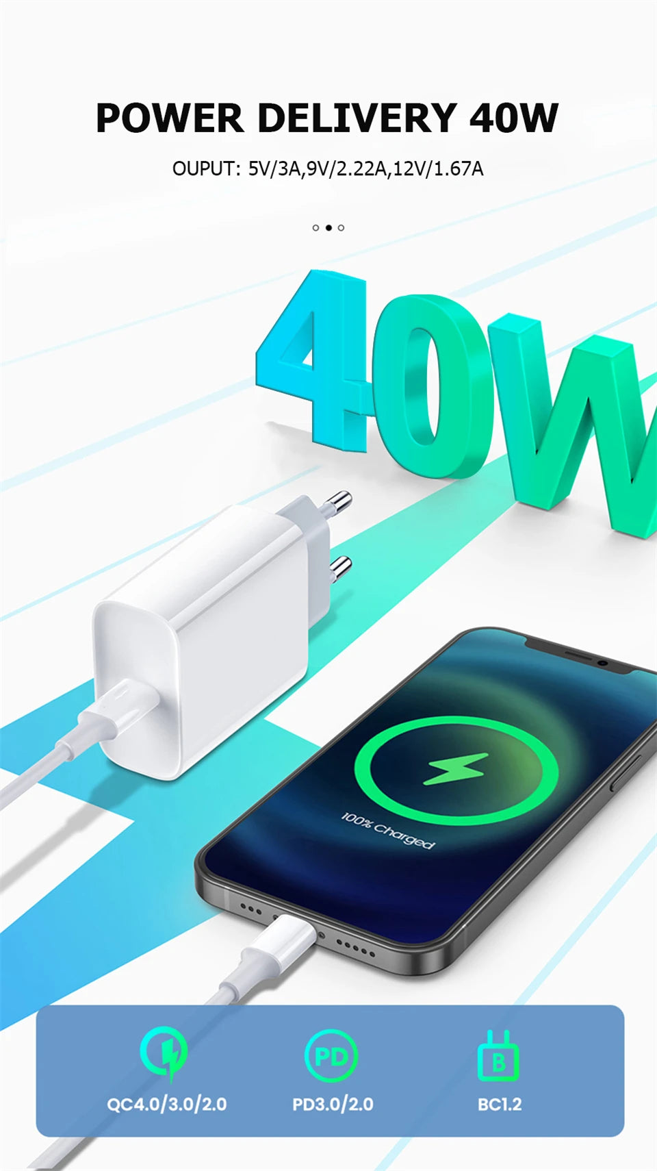PD 40W Fast Charger For iPhone 17 16 15 14 11 12 13 Pro Max 8 Plus iPad Fast Charging USB C Cable Type C Data Line Phone Charger