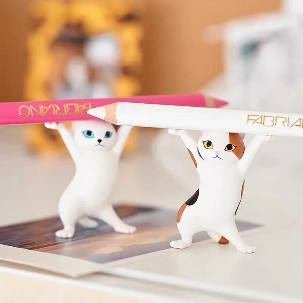1/5Pc Funny Cats Pen Holder Kawaii Cat Doll Ornaments Plastic Craft Earphone Support Room Office Desk Home Decory Gift Accessory