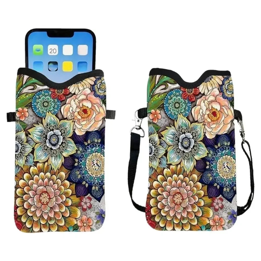 Women’s Black Cat Floral Print Mini Crossbody Phone Bag, Adjustable Strap Casual Canvas Shoulder Purse for Daily Use, Perfect for Carrying Phone, Cards, Keys and Lipstick, Cute and Practical Gift for Cat Lovers.