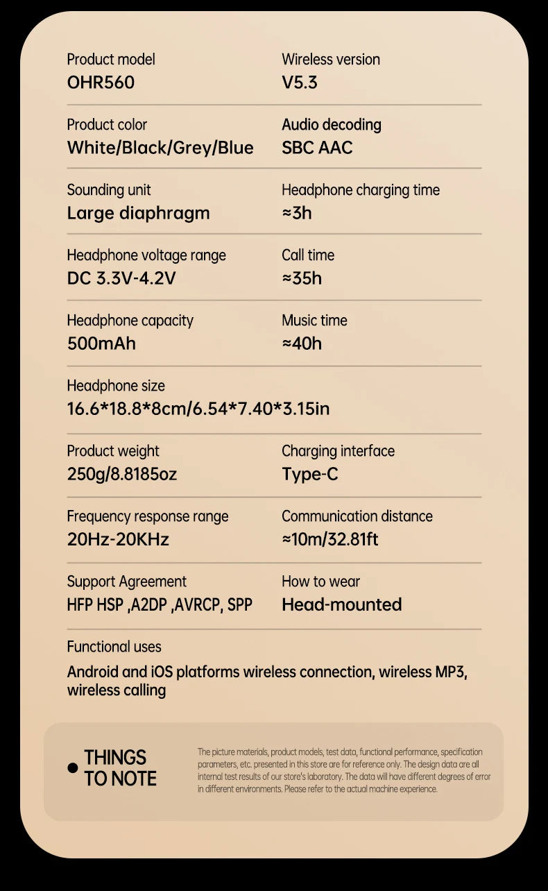 Acer Ohr560 Wireless Bluetooth Headset, Full-Ear Foldable Headphones with Built-In Microphone, Stereo Sound, Active Noise Reduction, Compatible with 3.5mm Audio Cable, Suitable for Work, Travel, and Gaming