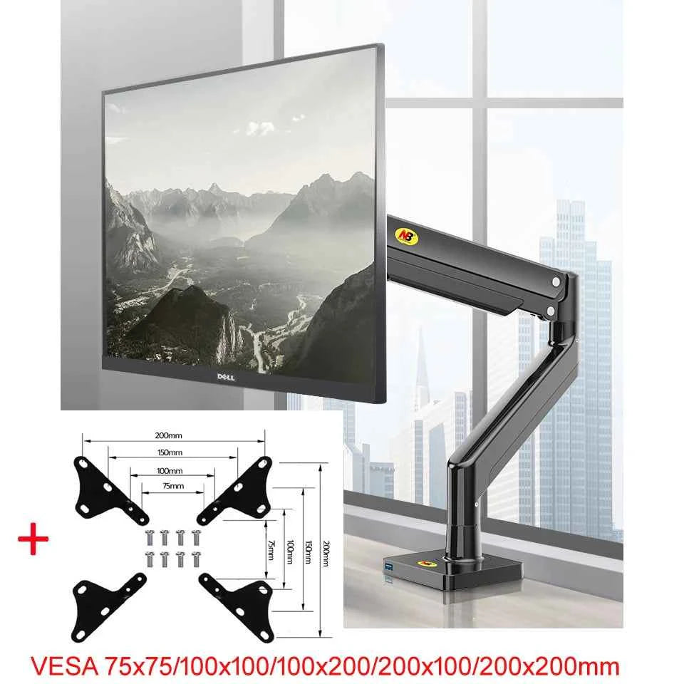 NB G40 22-40 inch Monitor Screen Desktop Mount Gas Spring Arm Computer Holder 360 Rotate 3-15kgs with USB 3.0 Port Clamp Grommet