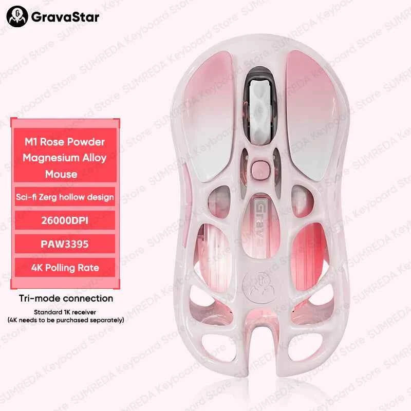 GravaStar M1 M2 Wireless Magnesium Alloy Gaming mouse PAW3395 4K 26000DPI bluetooth 2.4G wired Hollow design Gamer Mouse Gifts