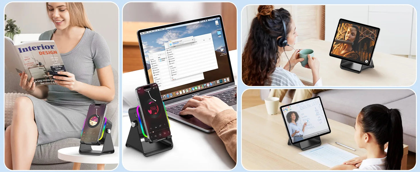 5 in 1 Wireless Induction Speaker with RGB Lights HIFI Sound Portable Bluetooth Phone Holder 8 Modes Auto-Induction Christmas Gift