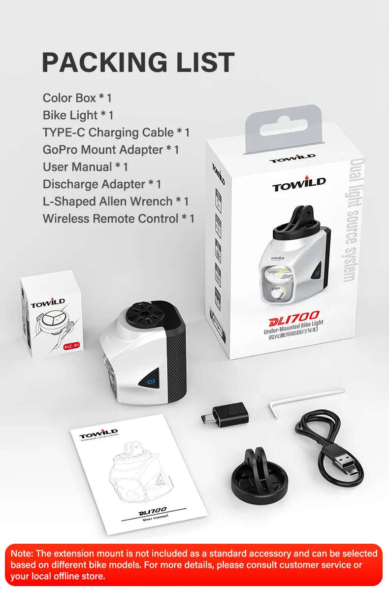 TOWILD DL1200S/DL1700 Bicycle Light With Cut-Off Line Beam1900LM Rechargeable Bike Front Light Power Bank Mtb Cycling Headlights