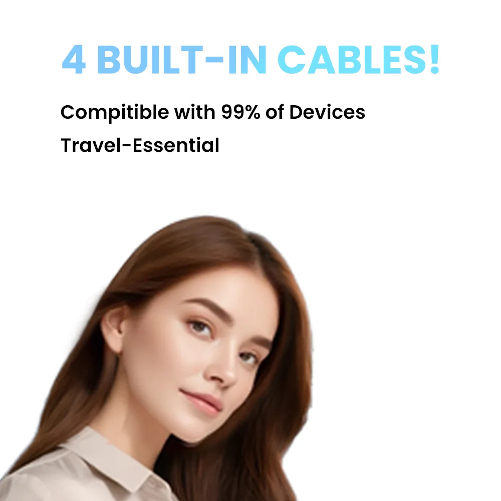PISEN 3C Certified Power Bank 10000mAh & 20000mAh 20W Fast Charging Powerbank With 4 Built-in Cables For iPhone Samsung Xiaomi