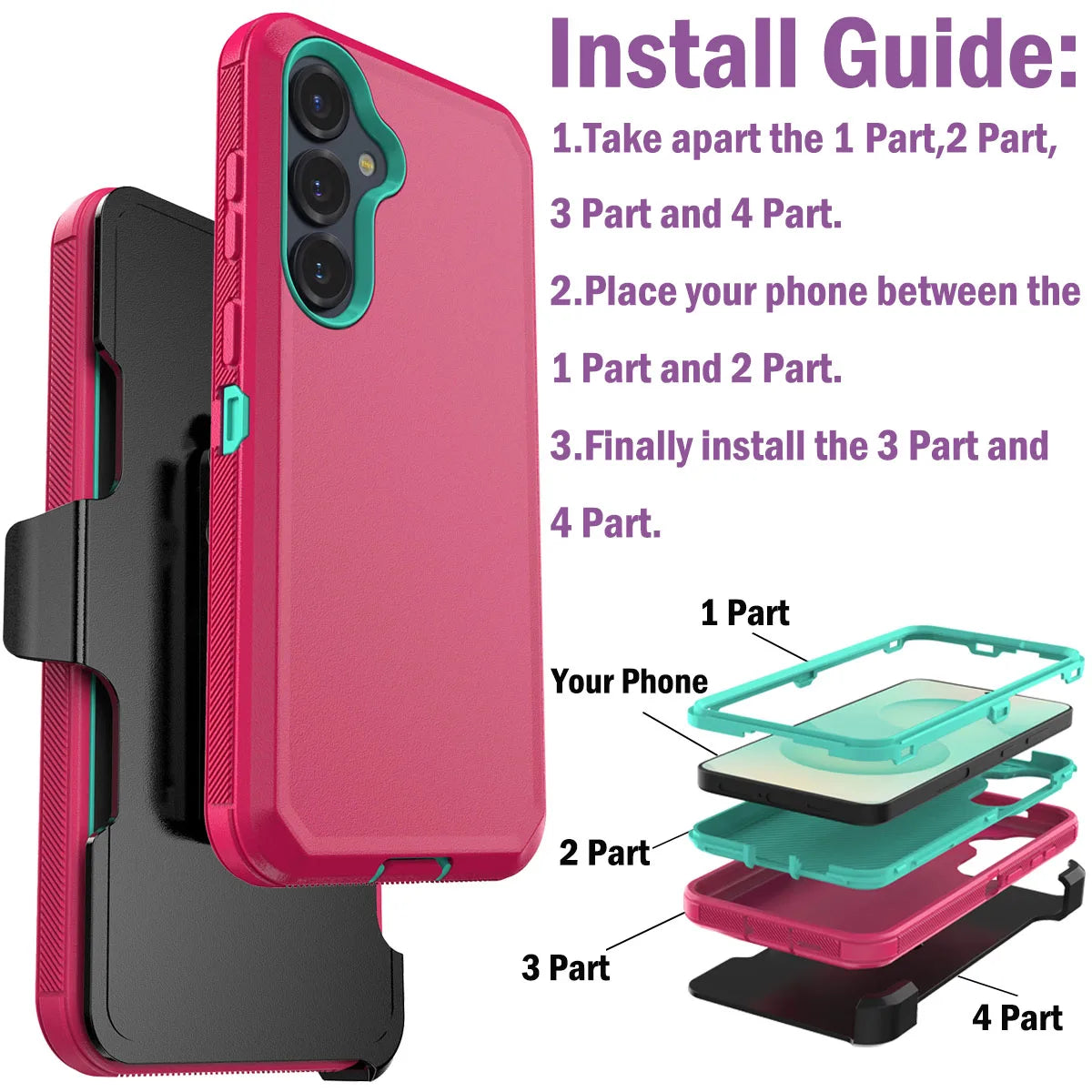 For Samsung Galaxy S25/S25 Plus/S25 Ultra/S25 FE/S25 Edge Phone Case Shockproof Heavy Duty Hybrid Rugged Cover With Belt Clip