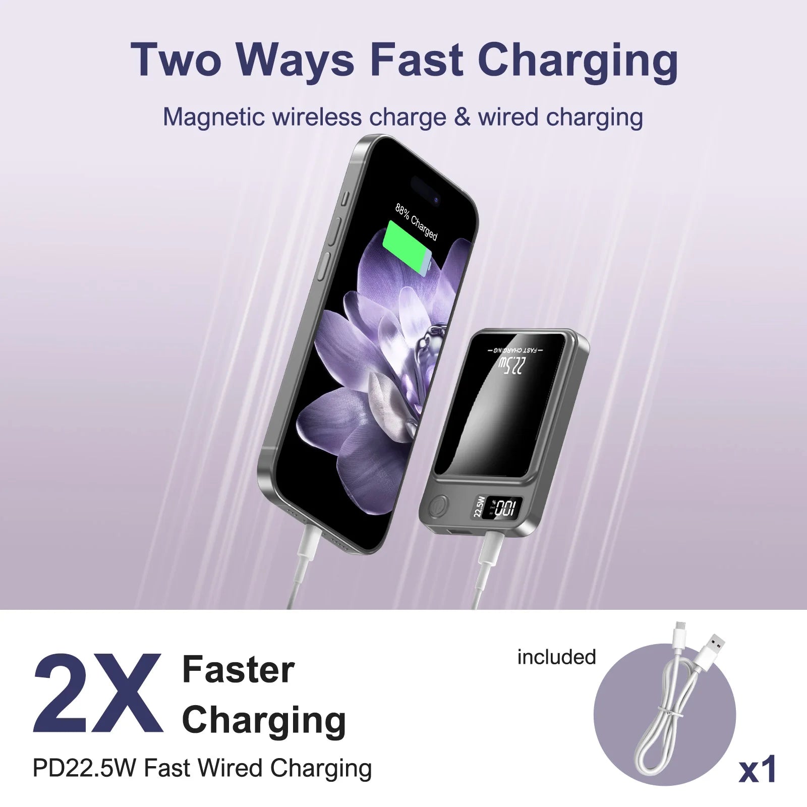 Magnetic Wireless Power Bank Fast Charging PD 22.5W 10000mAh Portable Charger USB-C External Battery For Iphone Huawei Samsung