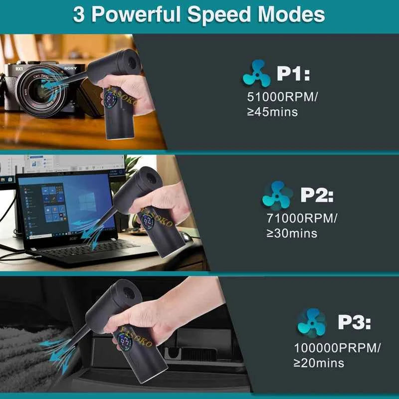 Portable  Air Blower & Vacuum Cleaner 2 in 1 Compressed Air Duster 7500mAh Cordless Duster Blower for Keyboard Computer Cleaning