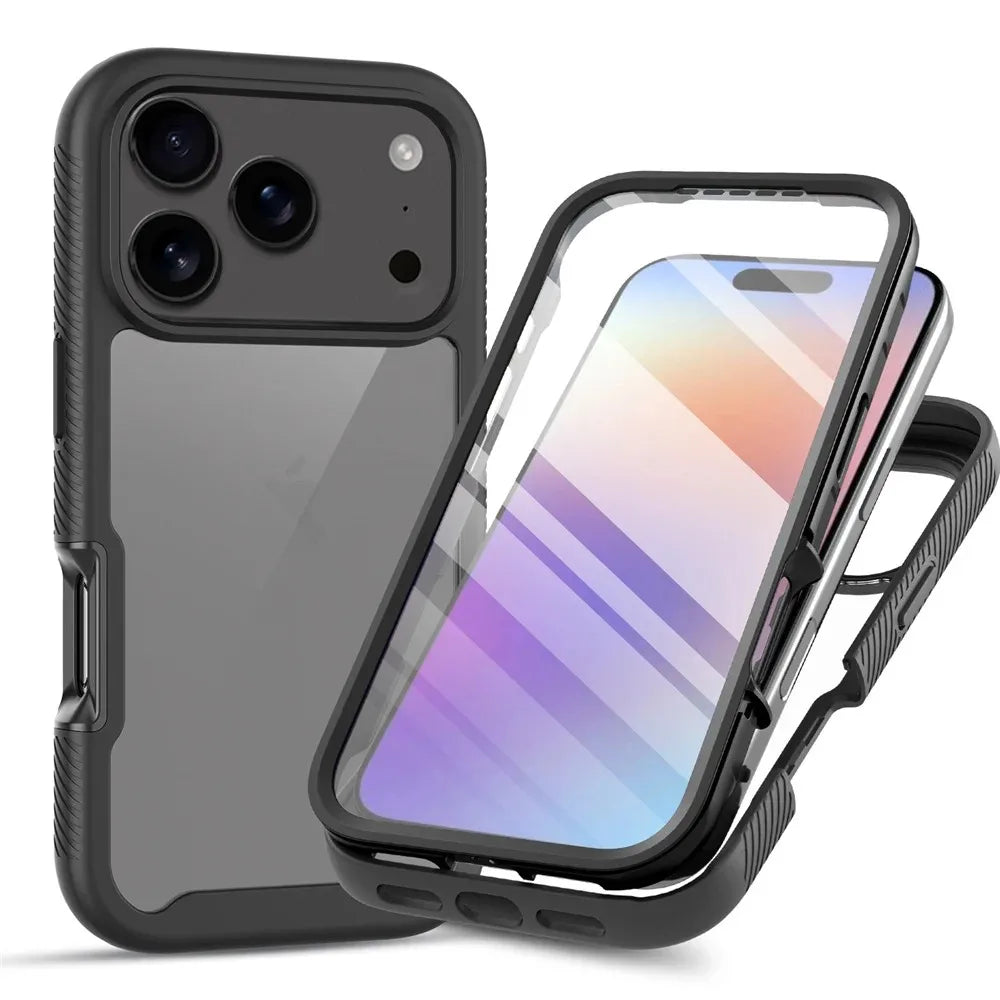 360 Full Body Protection Armor Clear Phone Case For iPhone 17 16 15 14 13 Pro Max Air 16e Plus Front Screen Shockproof Cover