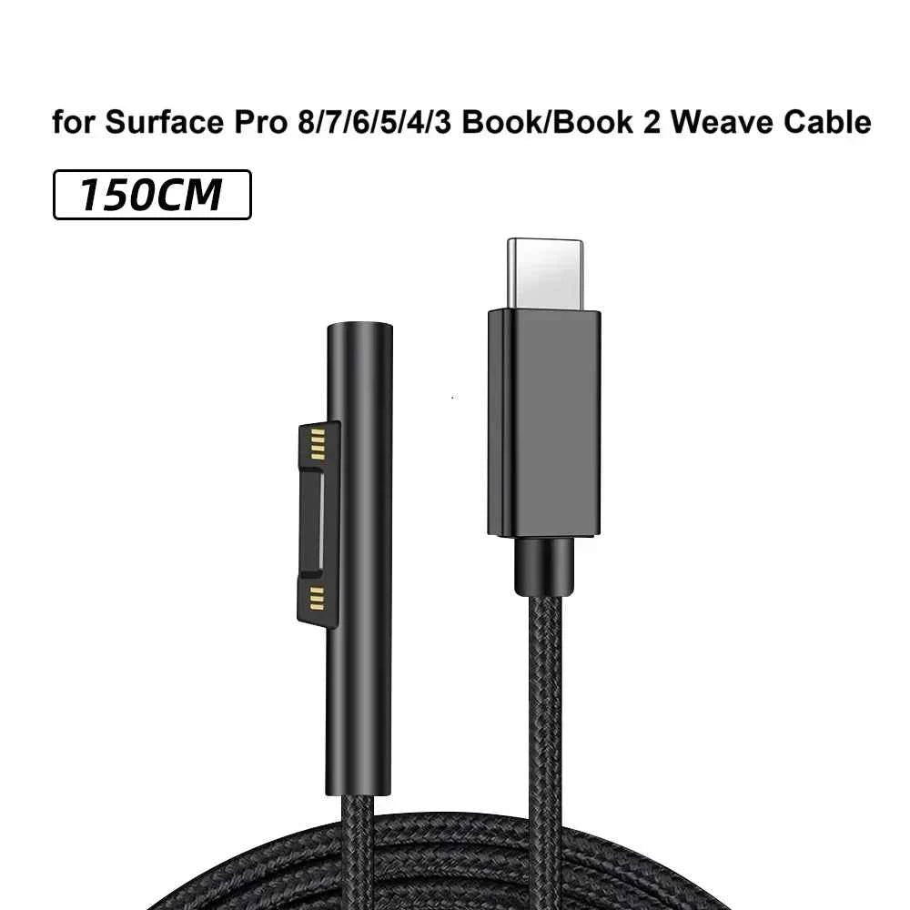 15V 3A 65W Type C Power Supply Charger USB C PD Charging Cable for Microsoft Surface Pro 8/7/6/5/4/3 Laptop Book 3/2/1 GO