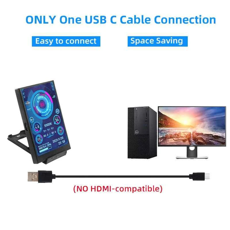 3.5 Inch Type-C Secondary Screen for Computer CPU RAM GPU HDD Monitor 320*480 IPS LCD ISB Display TURZX Software NO AIDA64