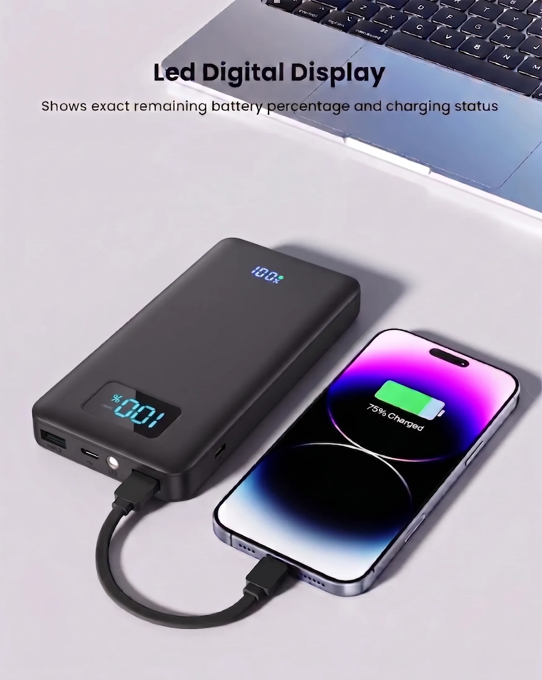 10000mAh Ultra Slim Portable Charger USB C with LED Flashlight 18W Fast Charge Type C Power Bank for Samsung Galaxy S26 S25 Ultra S24 Google Pixel iPhone 17 16 15 14 plus