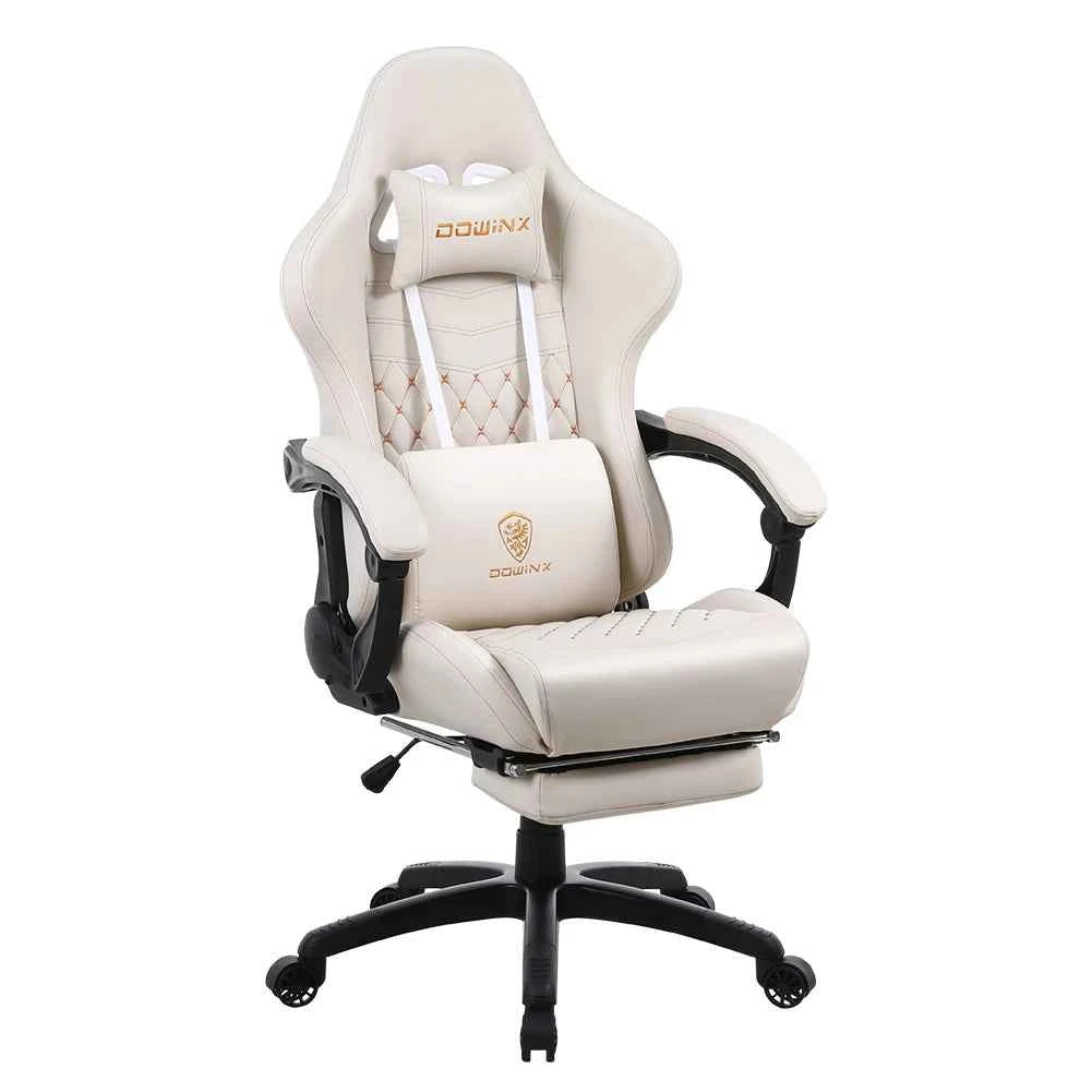 Dowinx Gaming/Office PC Chair with Footrest and Lumbar Support, Vintage Style PU Leather High Back Adjustable Swivel Task Chair