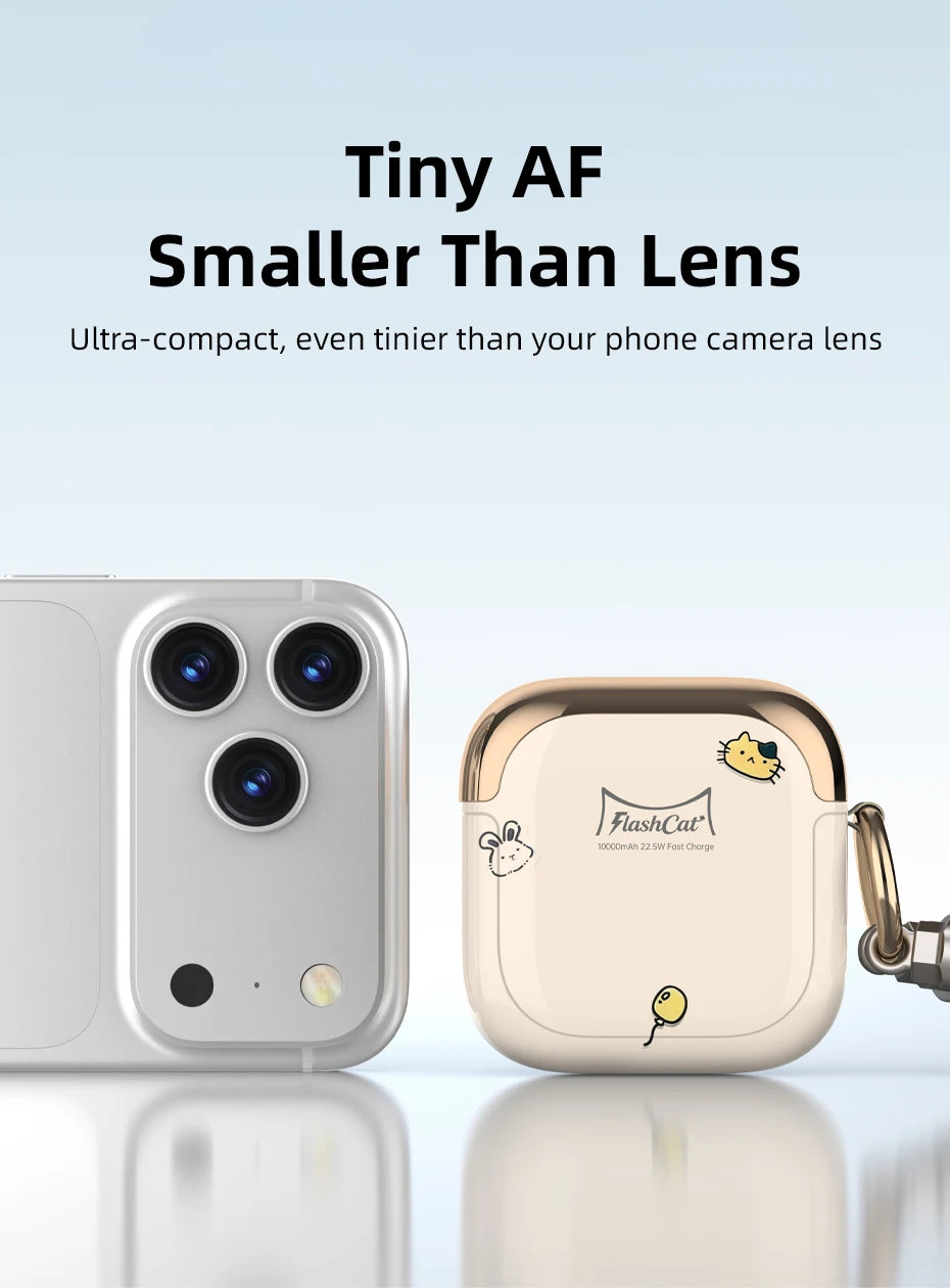 Vyvylabs CCC 10000mAh Mini Cute Power Bank 22.5W PD Fast Charging Switchable Lightning Type-C Cable for iPhone Samsung AirPods