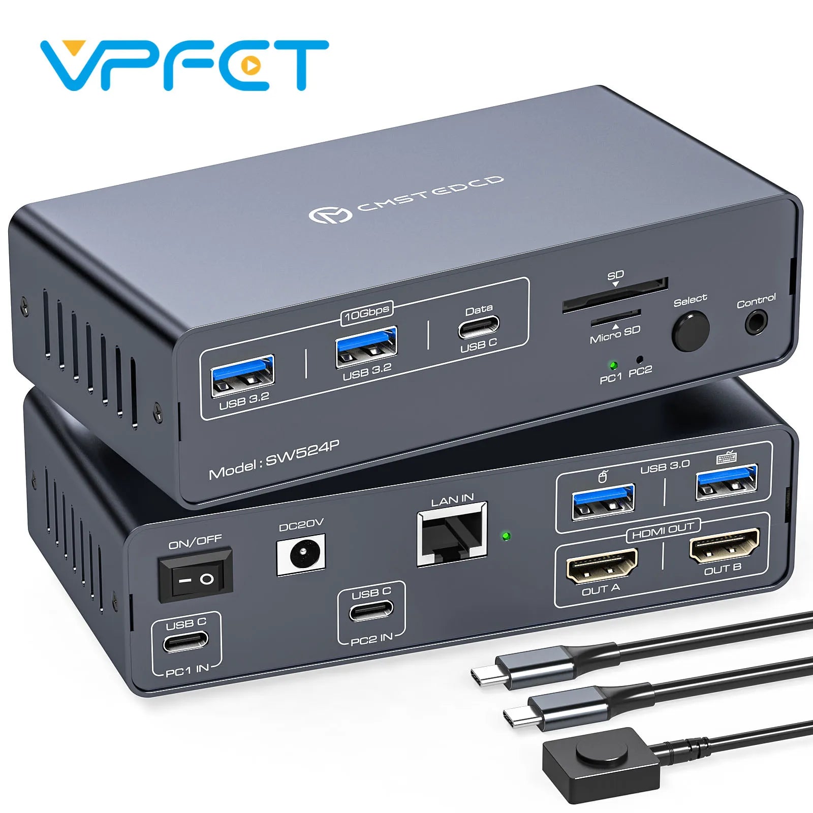 USB C KVM Switch Dock 2 in 2 Out 4K@60Hz HDMI KVM Docking Station for 2 Computers Share 2 Monitors with PD 100W for Windows