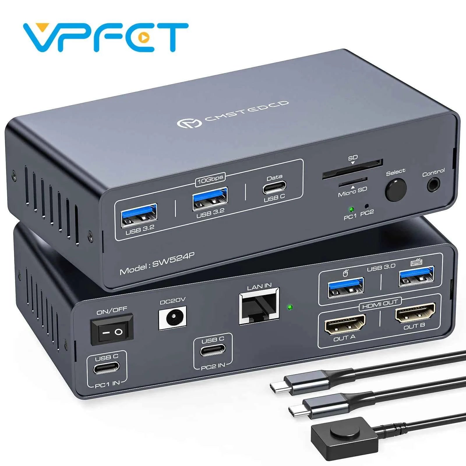 USB C KVM Switch Dock 2 in 2 Out 4K@60Hz HDMI KVM Docking Station for 2 Computers Share 2 Monitors with PD 100W for Windows