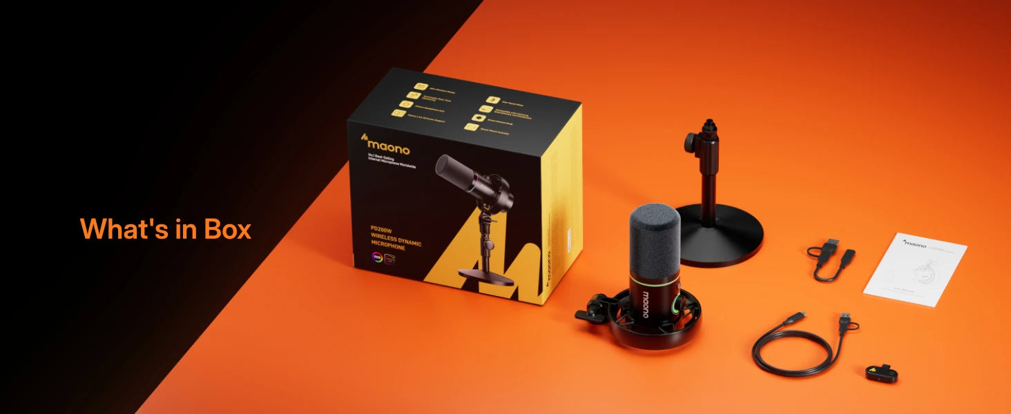 maono PD200W Hybrid Wireless Podcast Mic for PC/Phone/Camera XLR/USB Dynamic Microphone for Streaming Recording Content Creation