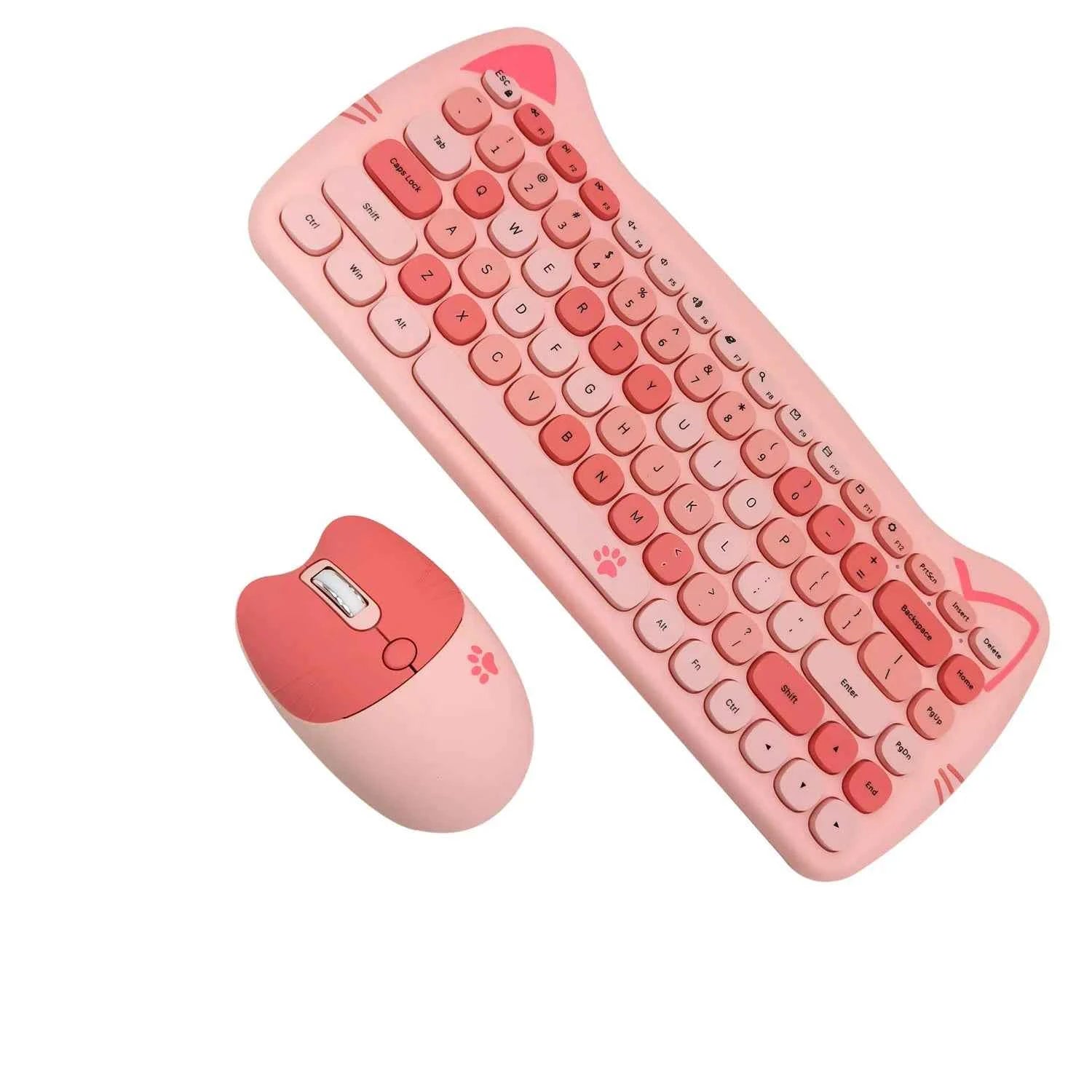MOFII Kawaii Cat 2.4G Wireless Keyboard and Mouse Set Cute Lipstick Punk Keyboards and Mice Combos for Laptop PC Home Office