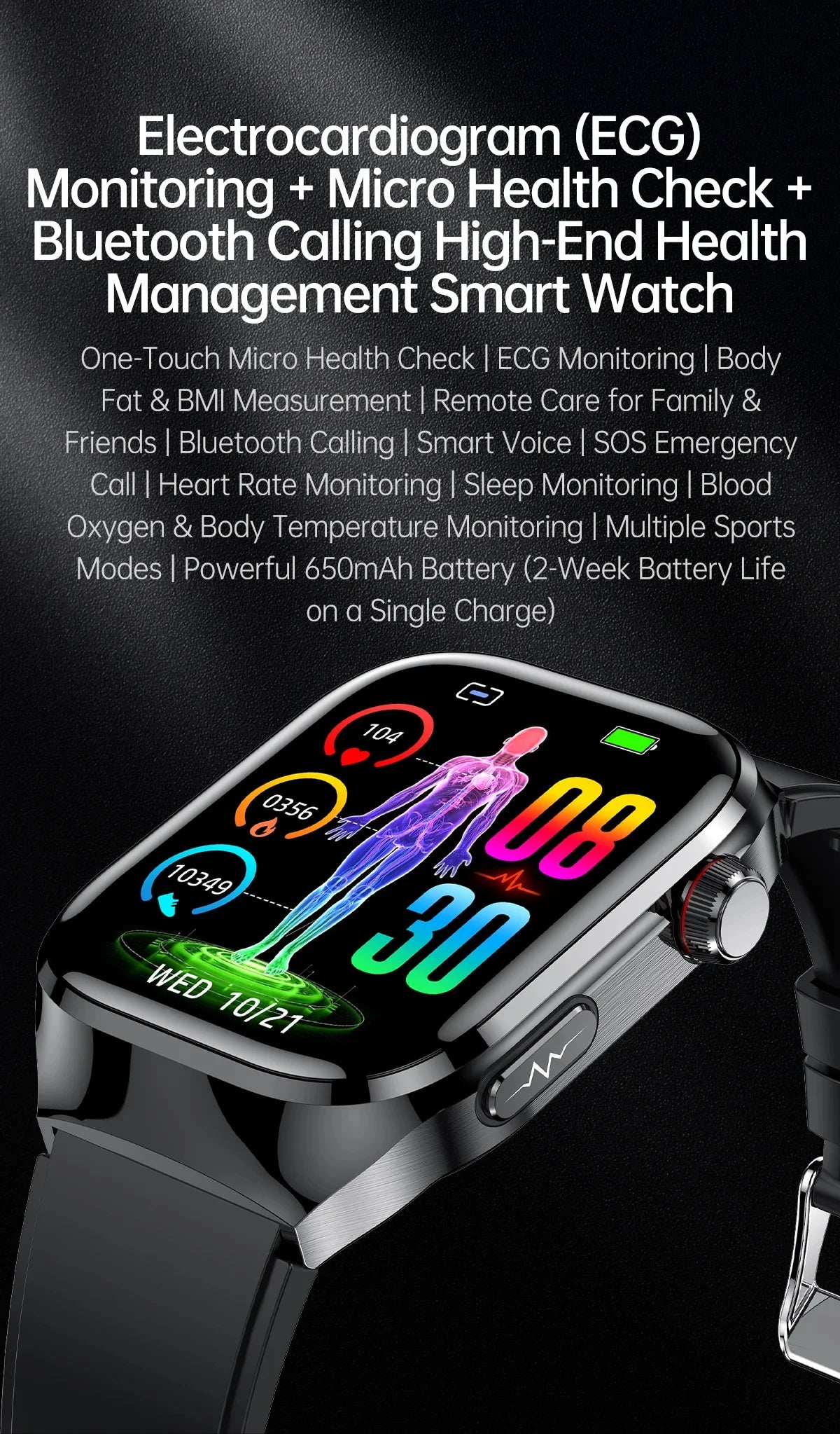 New Nursing Level Blood Pressure Laser Therapy Diagnosis Smart Watch Men Women Clock ECG+PPG Uric Acid Lipid Heart Rate Watches