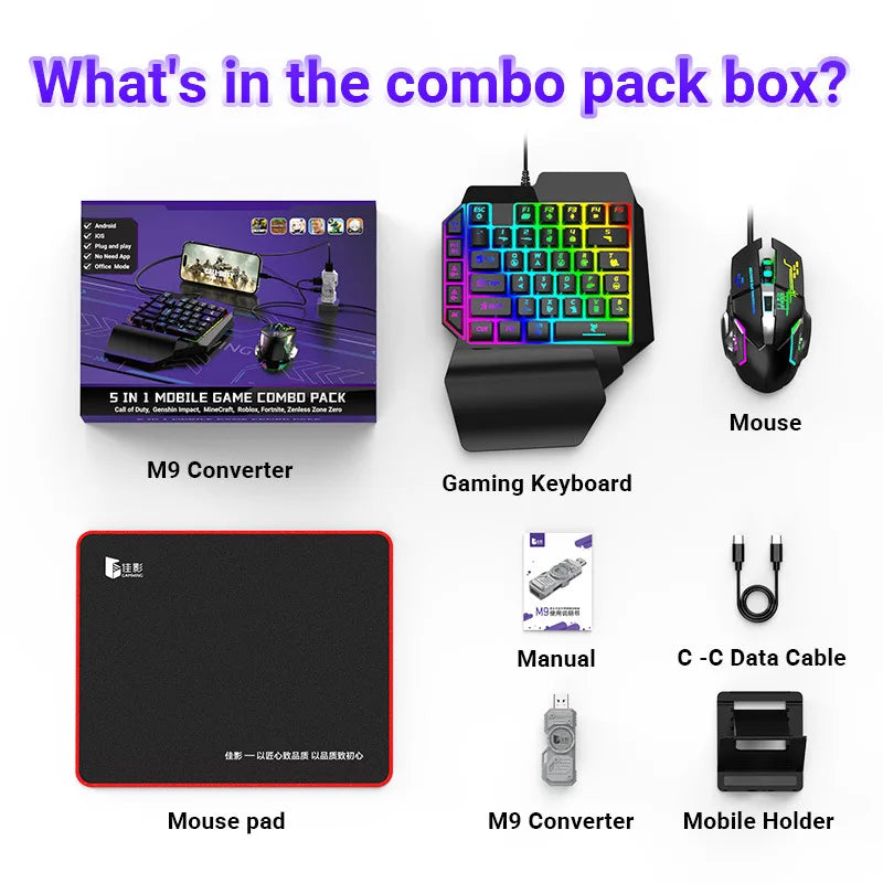 Mobile Games Converter Kit Mobilador Gamer Kit Keyboard Mouse Combo Gaming Keyboard Bluetooth Adapter Controller Android iOS M9