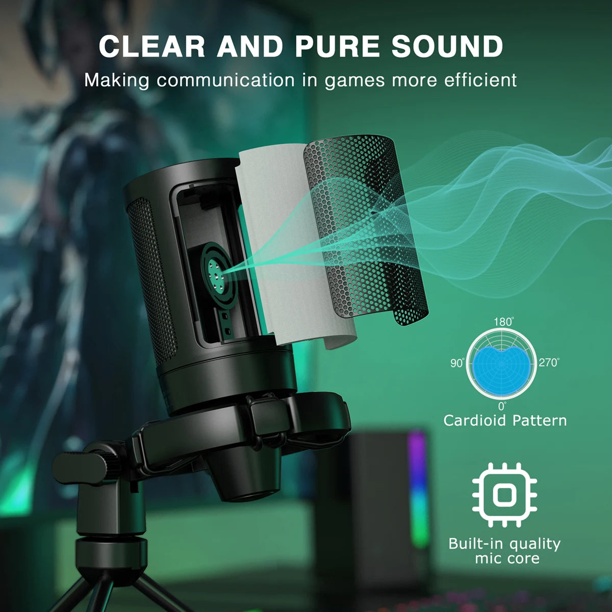 AmpliGame by FIFINE RGB USB Gaming Microphone with Light-touch Mute,Condenser Mic with Tripod for PC,PS4/5,Laptop Streaming-A2 - WinSupport Tech