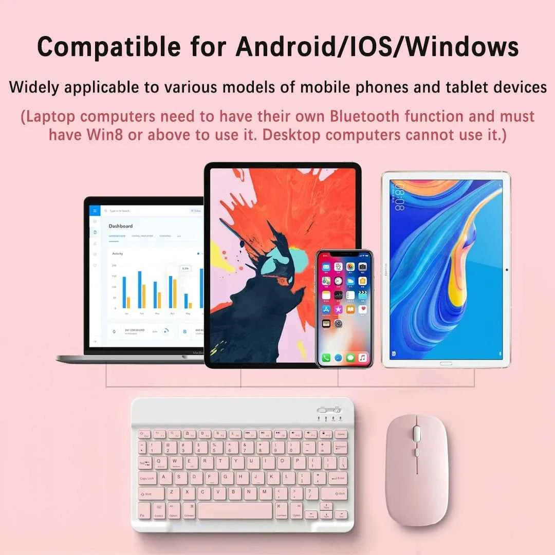Bluetooth Keyboard and Mouse Combo Slim  Wireless for iPad Mac Android Phone Tablet Laptop Rechargeable Keyboard Battery Mouse