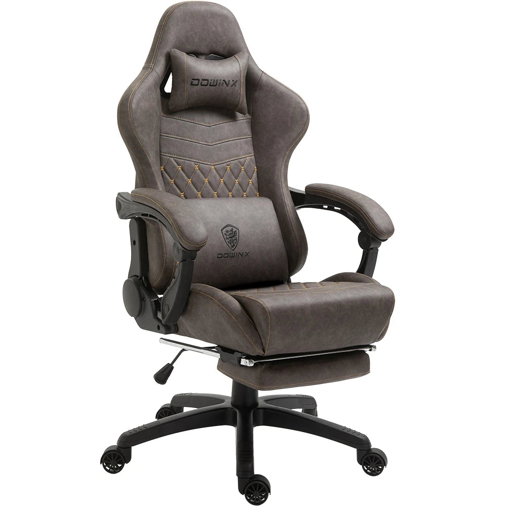 Dowinx Gaming/Office PC Chair with Footrest and Lumbar Support, Vintage Style PU Leather High Back Adjustable Swivel Task Chair
