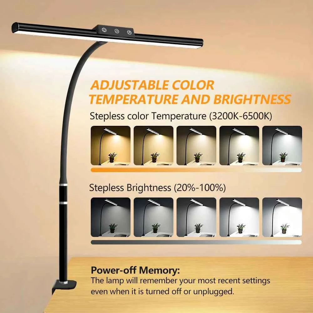 10W LED Desk Lamp for Office Home Eye-Caring Clamp USB Desk Lamp with 5 Color Stepless Dimming Flexible Gooseneck Touch Control