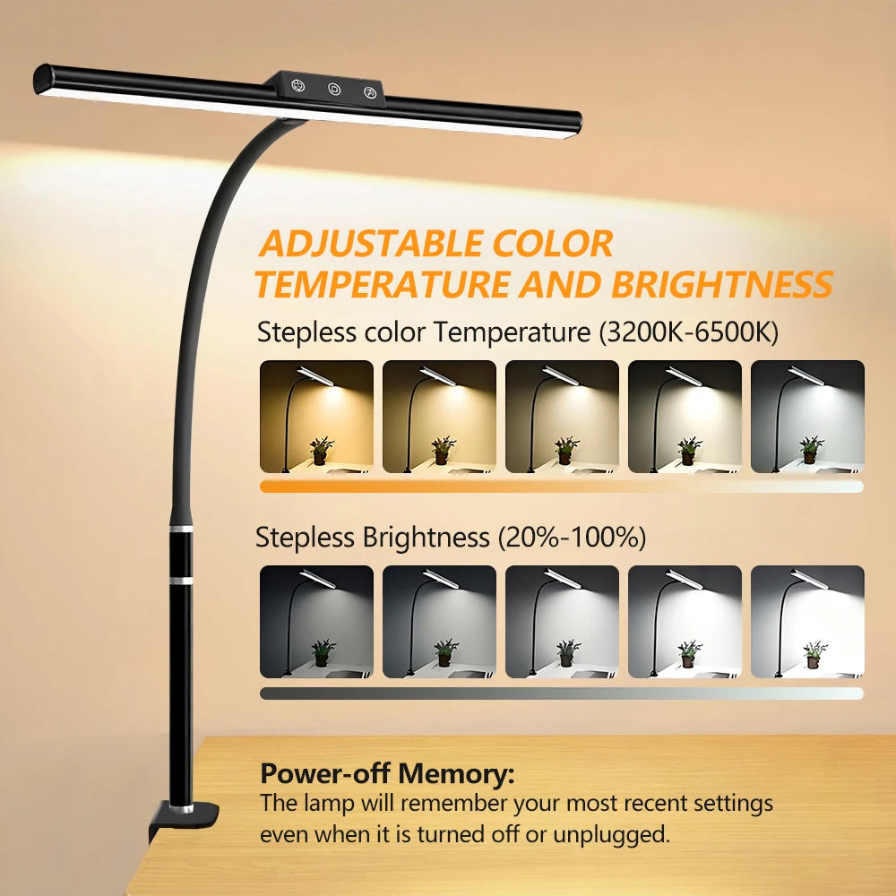 LED Clip Table Lamp with Touch Mode 3200K-6500K 5 Color Stepless Dimming Flexible Gooseneck USB Eye Caring Lamp for Office Home