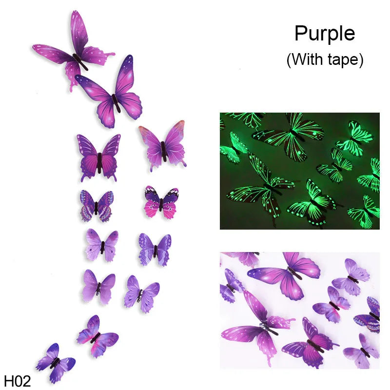 12pcs Luminous 3D Butterfly Wall Sticker for Kids Bedroom Home Living Room Fridge Wall Decal Glow in Dark Wallpaper Decoration