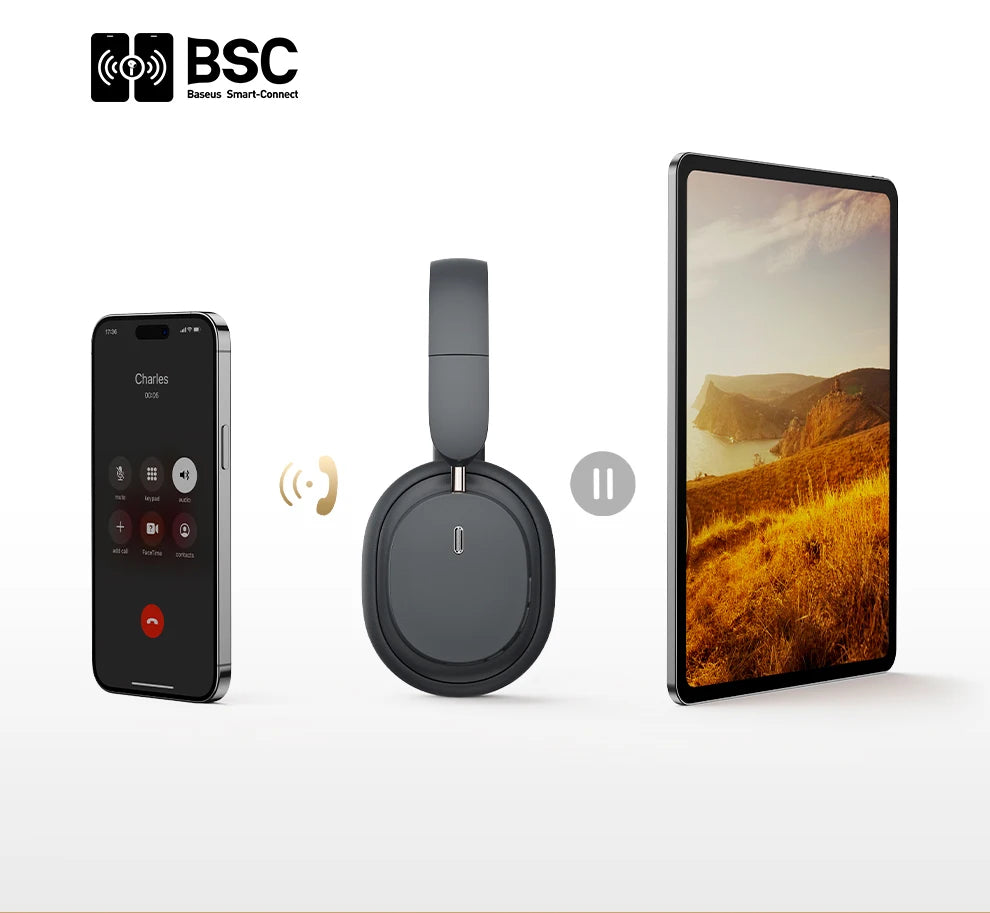 Baseus Wireless Headphones Bluetooth 5.3 HIFI Level Earphone 40mm Driver Foldable Over Ear Headsets 70H Playtime Spatial Audio