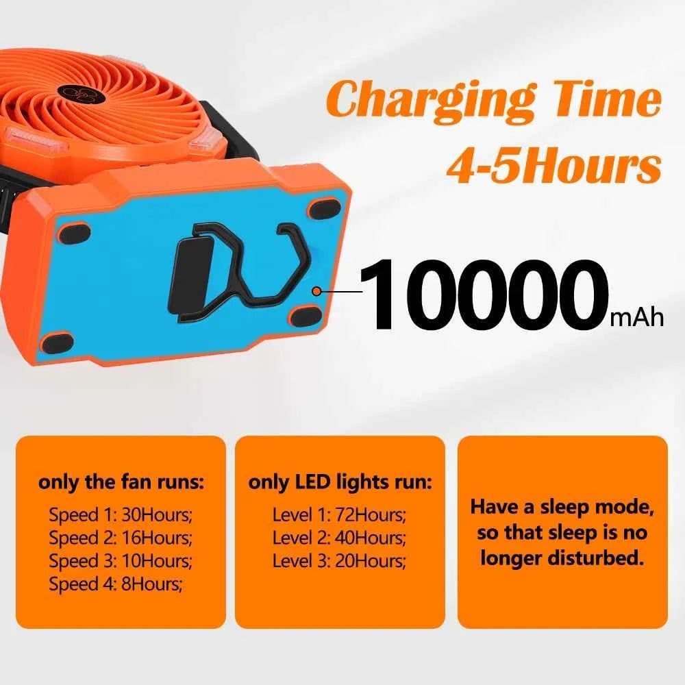 Gobortone Outdoor Camping Fan 10000mah Desk Table Rechargeable Fan With Power Bank Lighting USB Portable Outdoor for Tent
