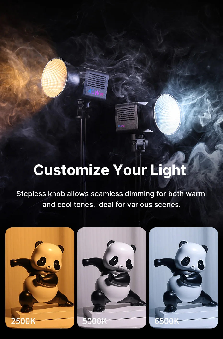 Ulanzi L024 40W RGB Video Light 3400mAh 2500-6500K CCT COB Light for Camera Outdoor Live Broadcast Full Color Photography Lamp