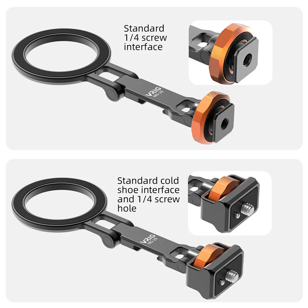 VRIG Magnetic Cold Shoe Mount Phone Holder W 1/4 Phone Tripod Mount for MagSafe iPhone 16 15 14 Samsung Camera Mic Light Monitor