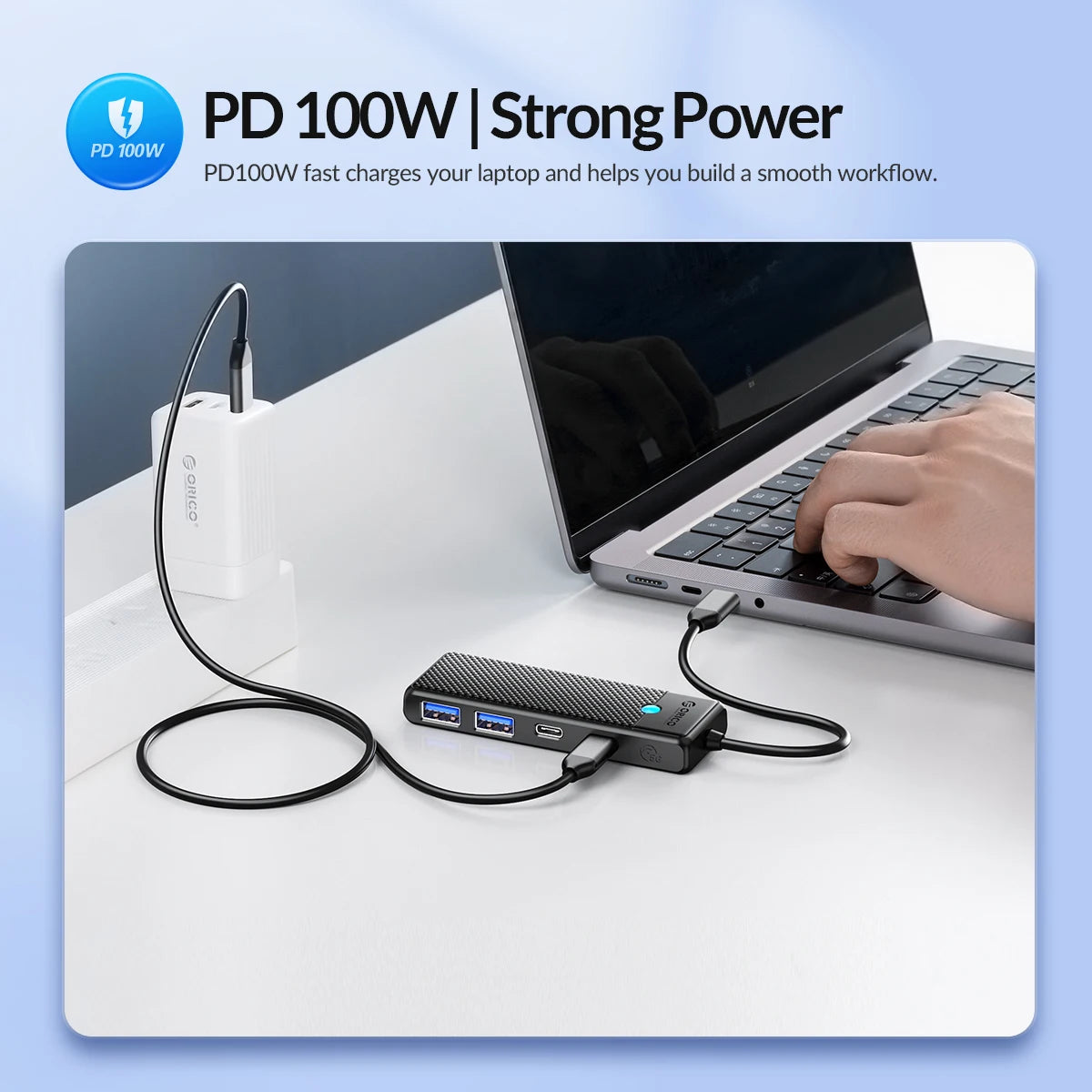 ORICO USB 3.0 HUB Adapter Port Extender PD100W Charging Port 5Gbps High-Speed Transmission hub