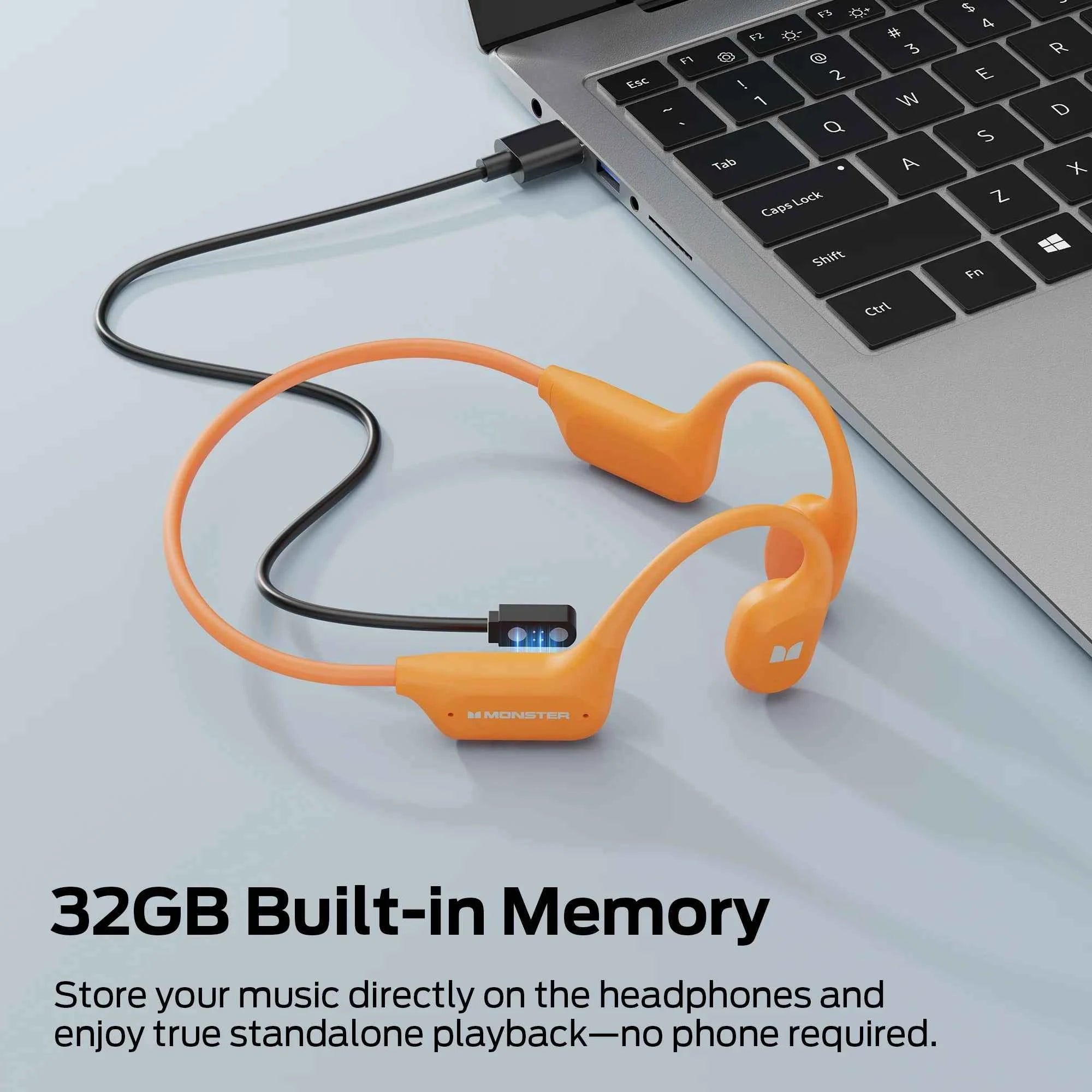 Monster BC300 Bone Conduction Bluetooth 6.0 Headphone IPX8 Waterproof Wireless Swimming Earphones Built-in 32GB Sport Earhook