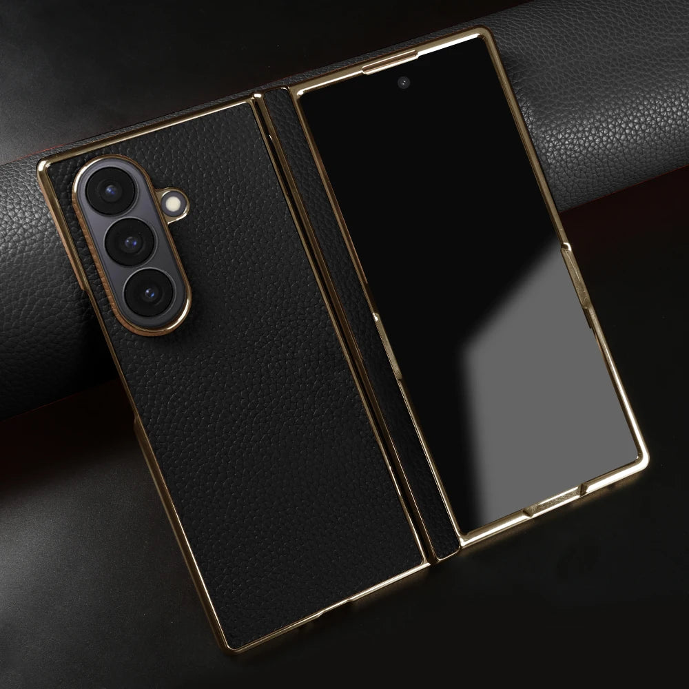 Genuine Leather Case For Samsung Galaxy Z Fold 7 6 5 4 3 fold4 fold3 Fold5 Fold6 Fold7 phone Cover Cases Fundas Coque Shell Capa