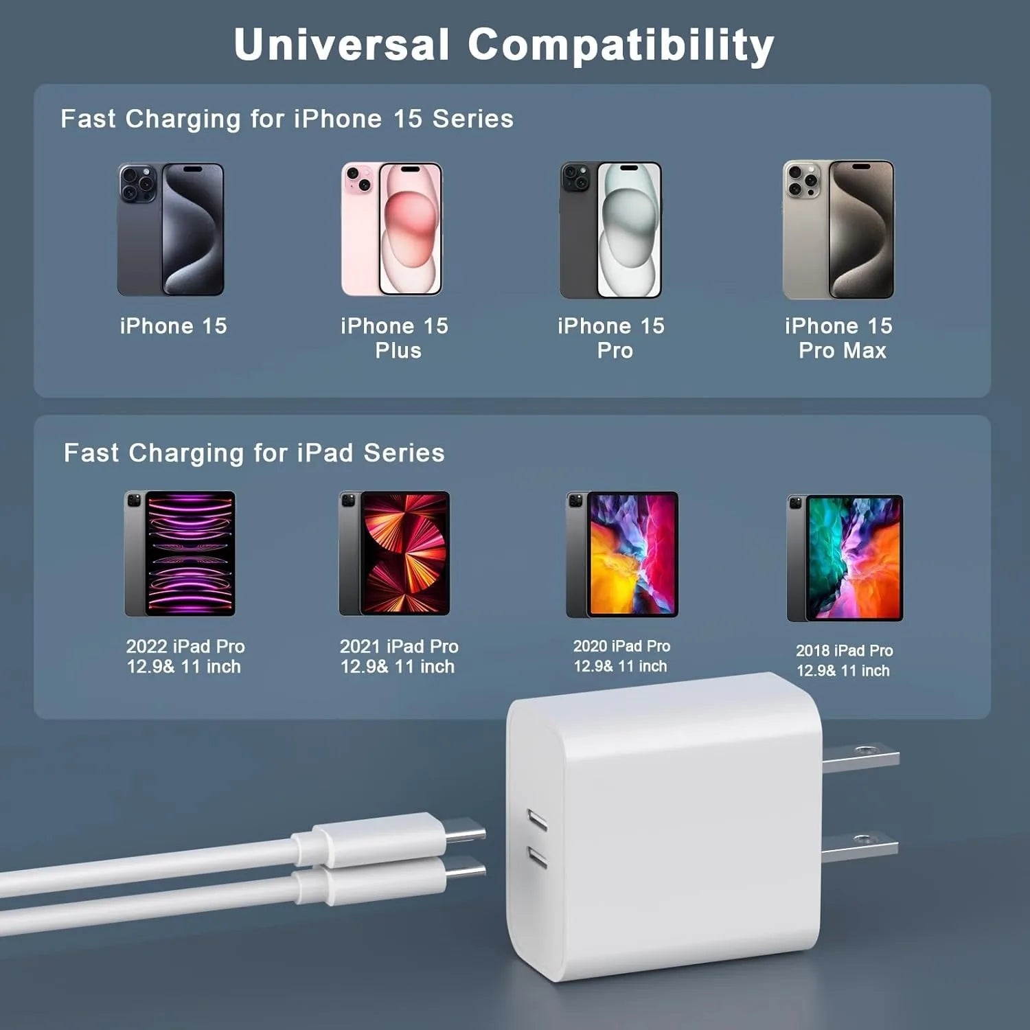 For iPhone16 Charger, 2 Pack 20W Dual Port USB C Charger with10FT USB C Charging Cord for iPhone 16/15/15 Plus/15 Pro/15 Pro Max