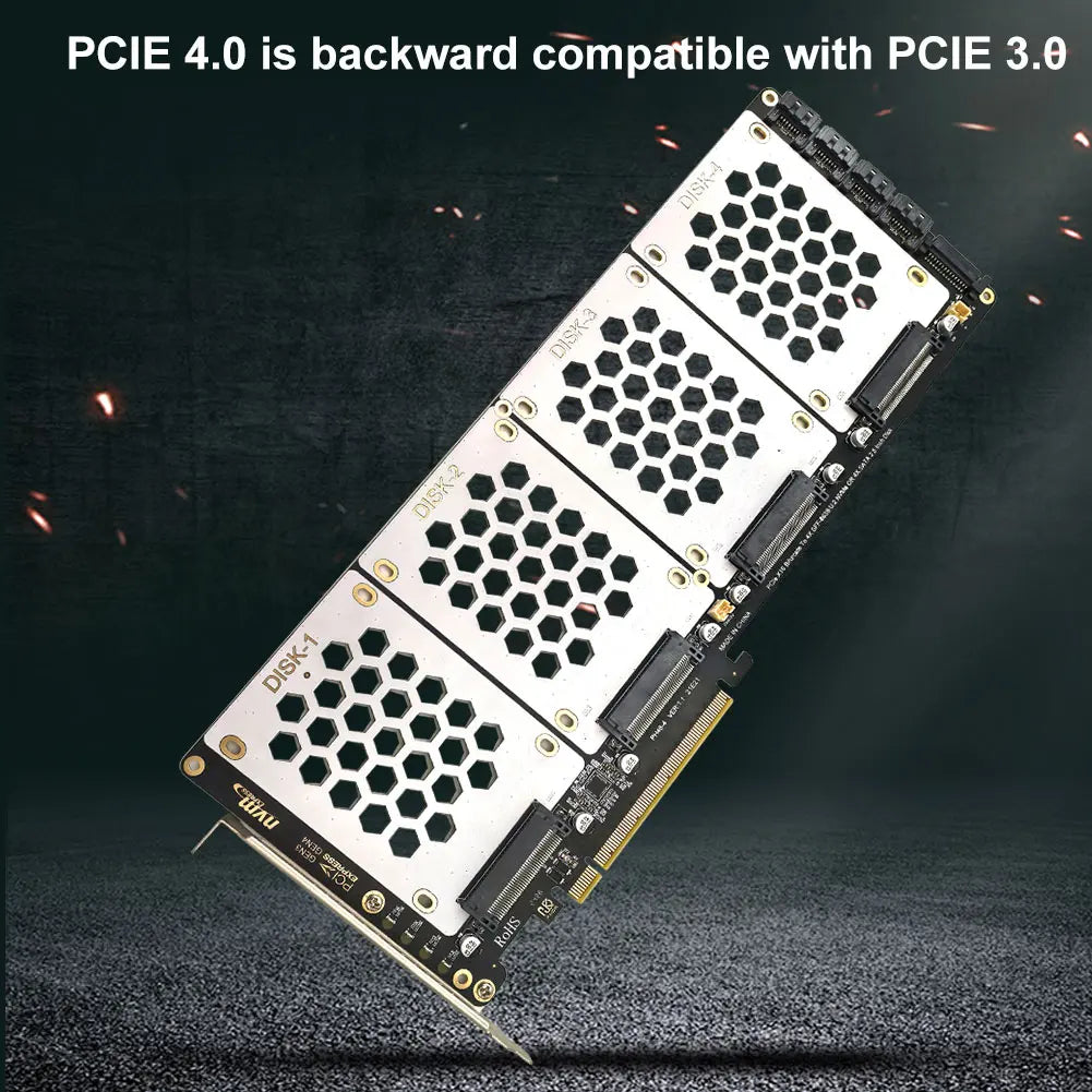 4-Port U2 NVME 2.5Inch SATA SSD Adapter Card Motherboard Support PCIe X4x4x4x4 PCIe X16 Bifurcation U.2 PCIe Adapter for PC