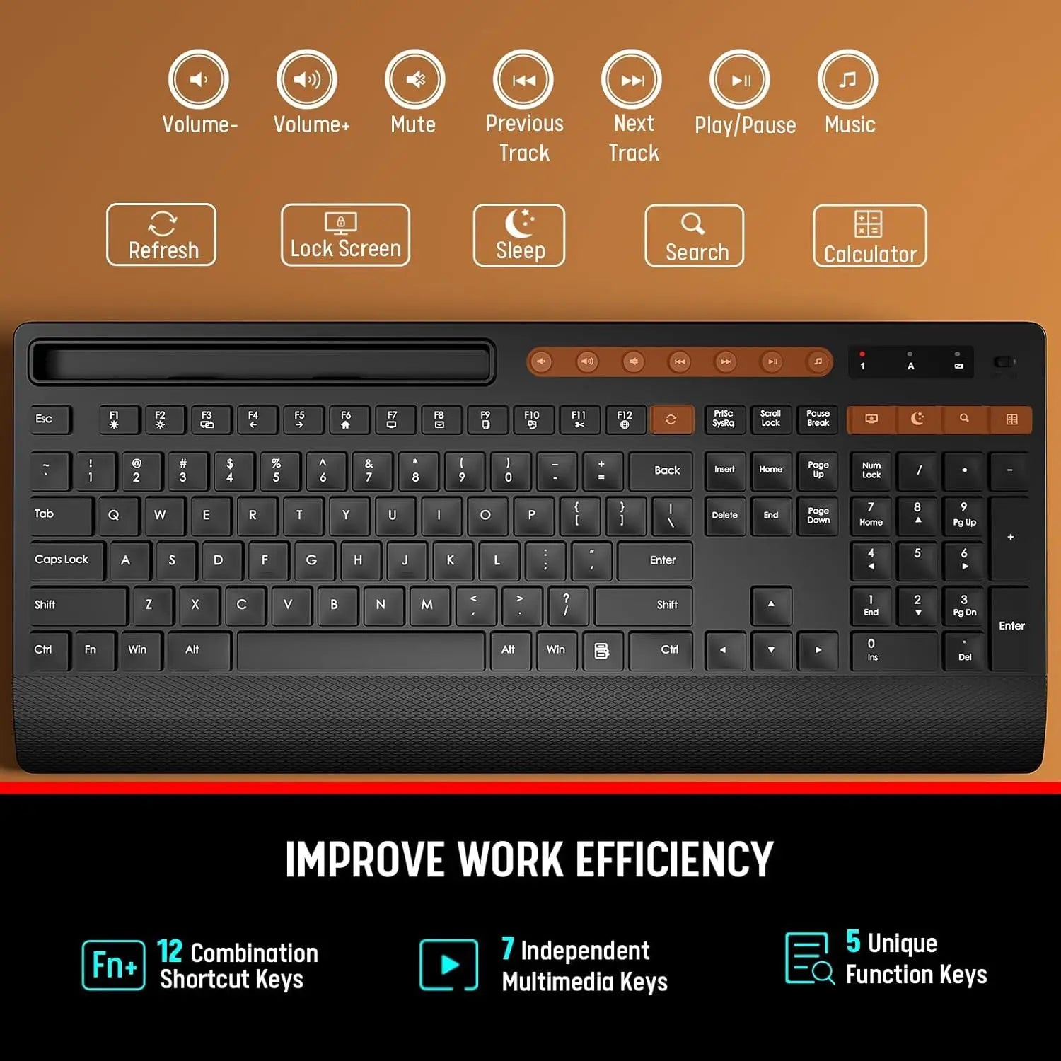 SGIAWETA-KM31 Wireless Keyboard and Mouse Combo - Full-Size Quiet Typing with Palm Rest, Phone Holder-birthday