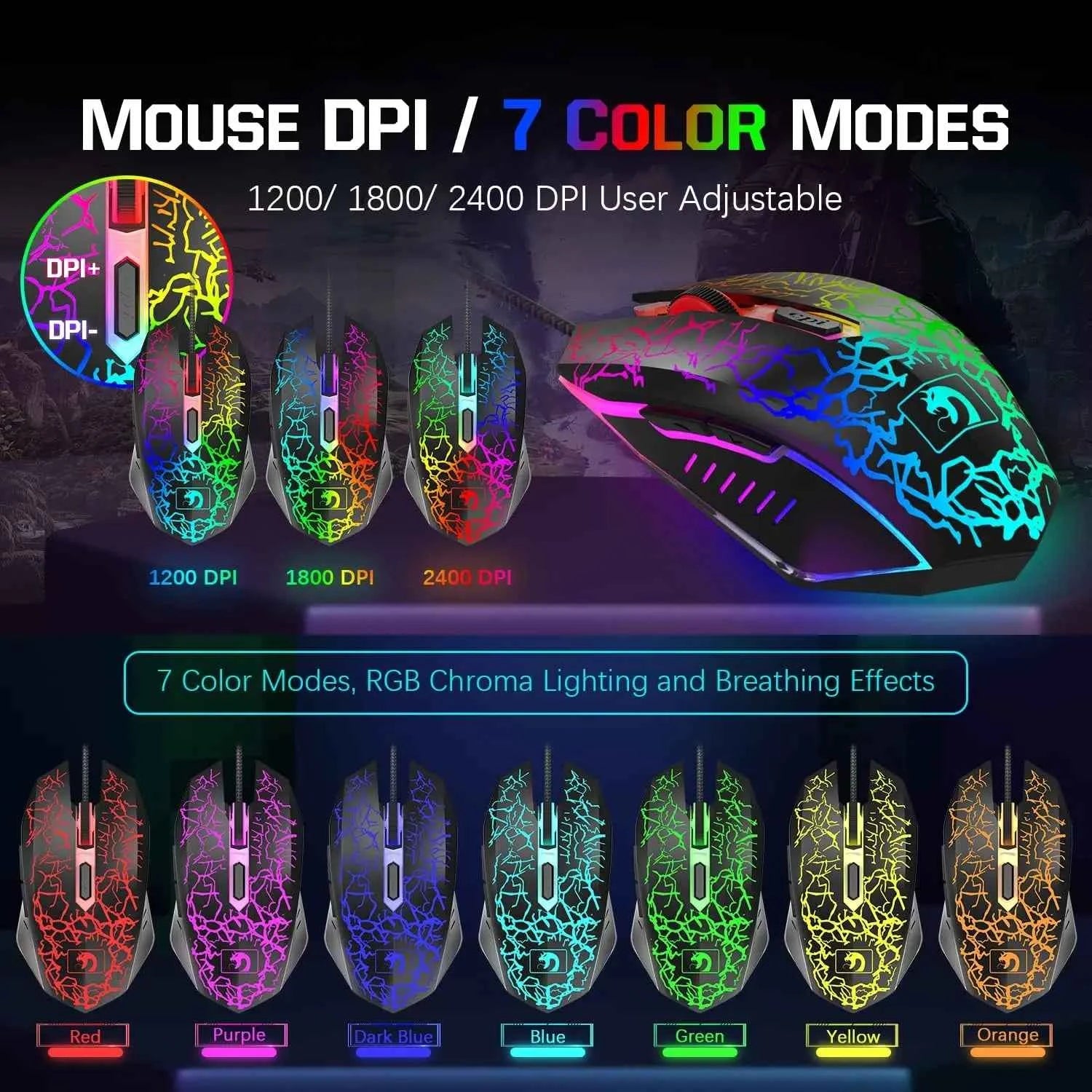 MANBASNAKE T11 Gaming Combo: Wired Keyboard, Mouse, and Rainbow LED Backlit Headset