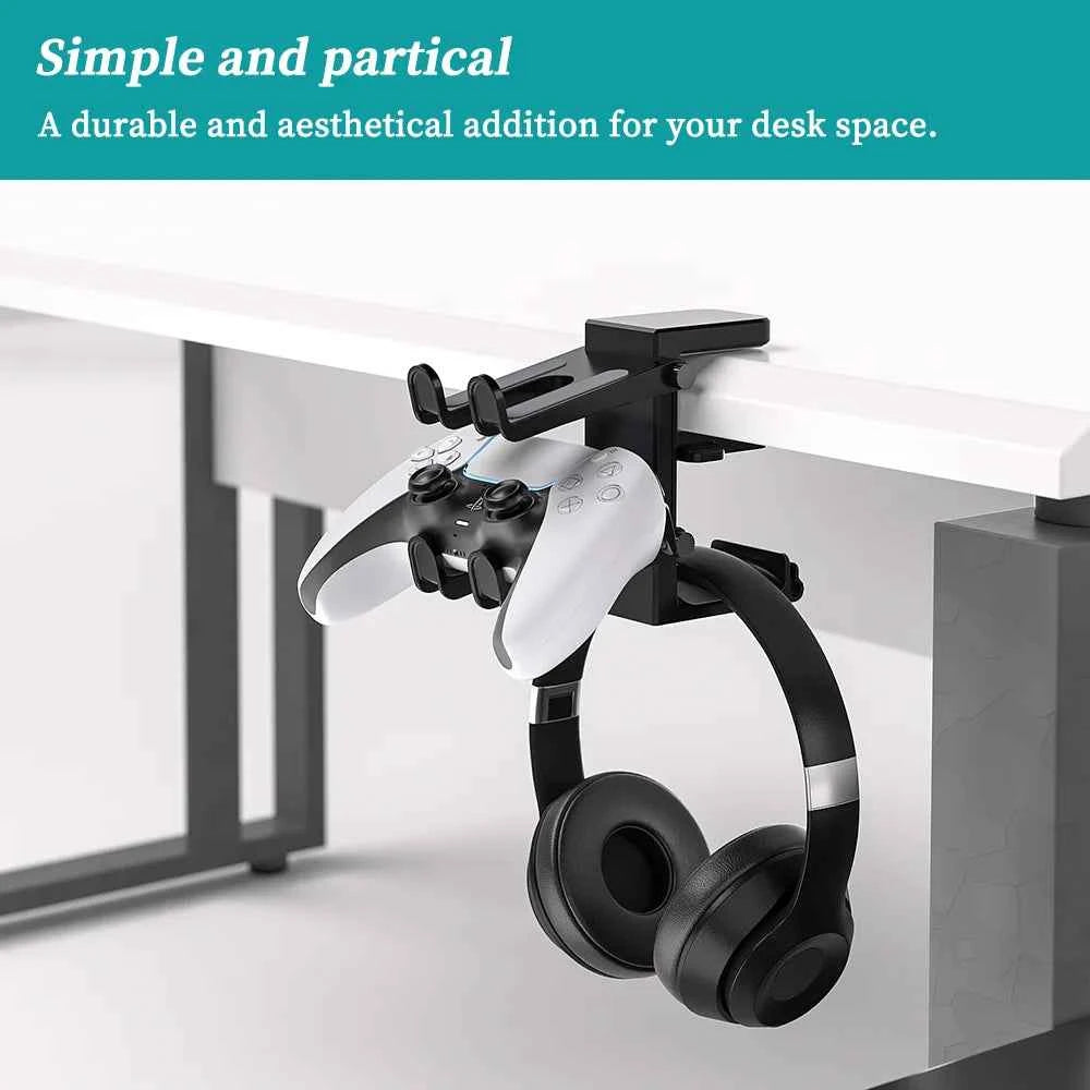 2-in-1 Universal Clip-On Headphone Stand – Adjustable Desk Hanger