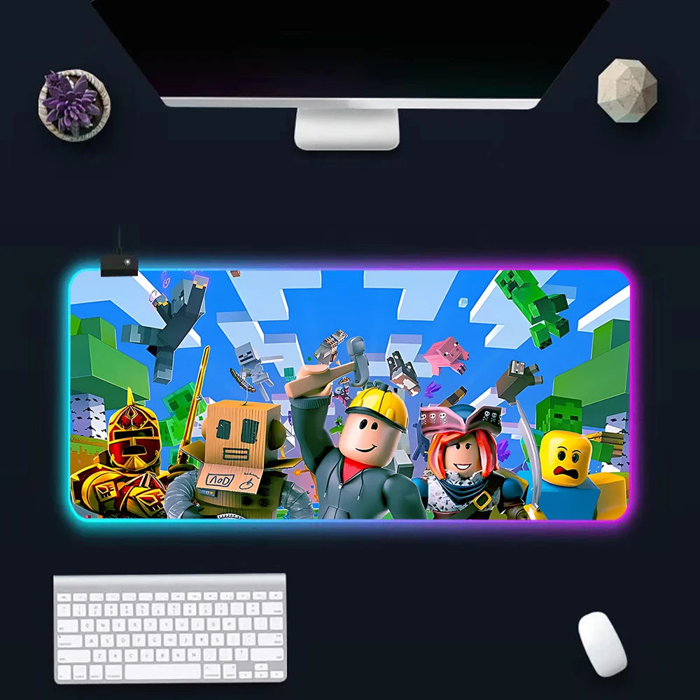 Hot game R-robloxs Cartoon RGB Pc Gamer Keyboard Mouse Pad Mousepad LED Glowing Mouse Mats Rubber Gaming Computer Mausepad