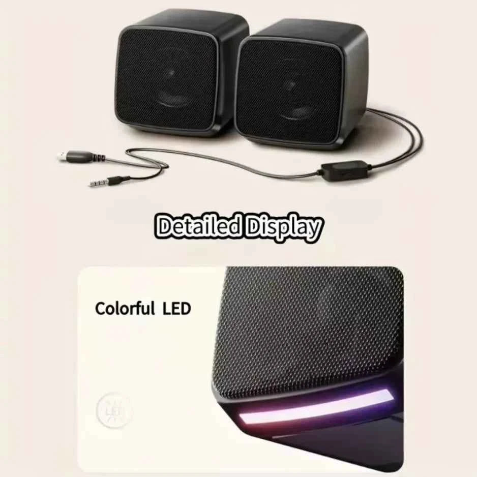 XIKCU Mini Computer Speakers (USB Powered, AUX, 6W Stereo with Cool Lights)