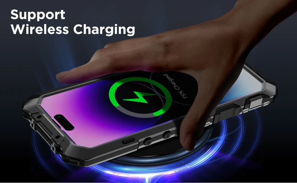 for iPhone 15 14 Pro Max Case Metal Military-Grade Built-in Kickstand & 9H Screen Protector Protective Rugged Heavy Duty Case