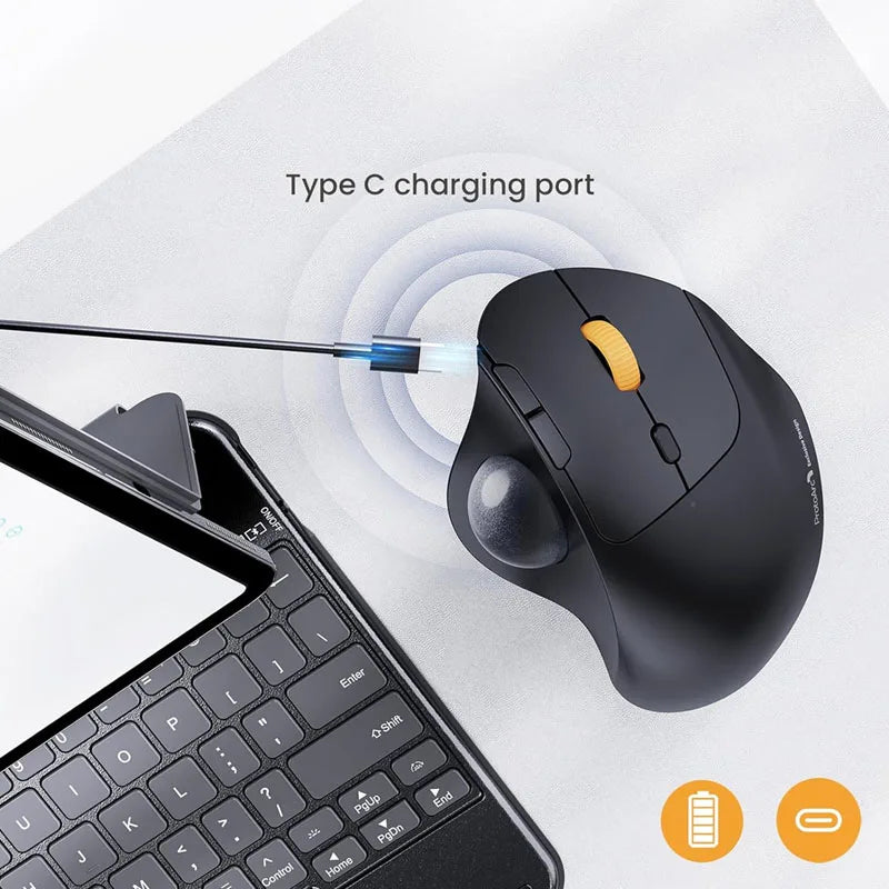 ProtoArc Wireless Trackball Mouse, EM04 Ergonomic Bluetooth Rollerball Rechargeable Computer Laptop Thumb Control Mouse