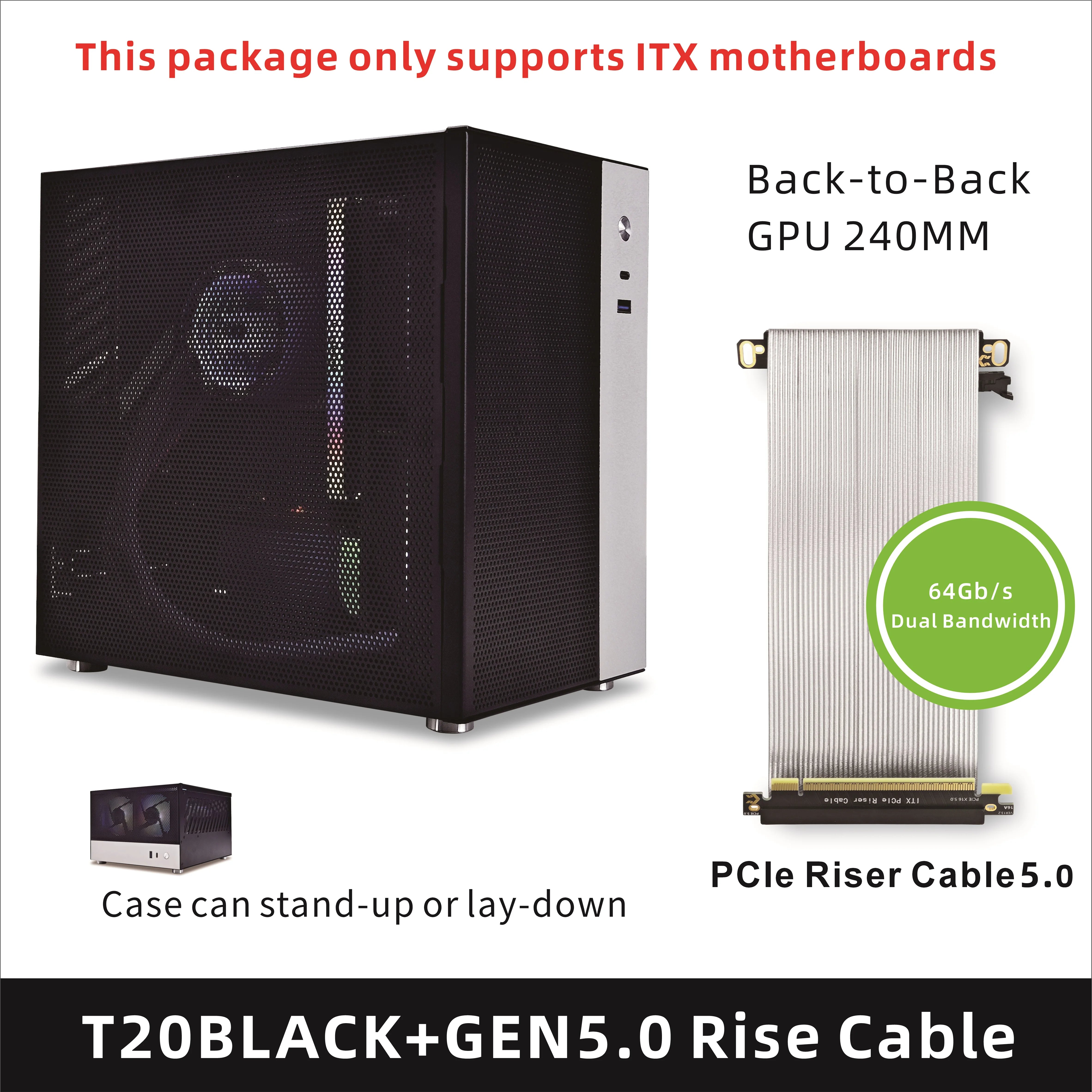 METALFISH T20 Mini ITX White Case 9L Compact PC Chassis Support Flex PSU/240mm GPU/100mm Cooler/180 Liquid Cooler