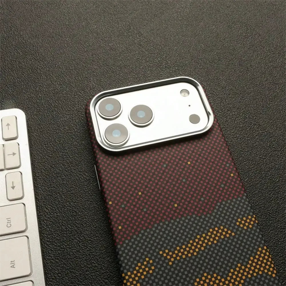 Suitable for iPhone 17 Pro Kevlar Pattern Phone Case, Carbon Fiber 16 Metal Lens, 17e Magnetic Protective Cover